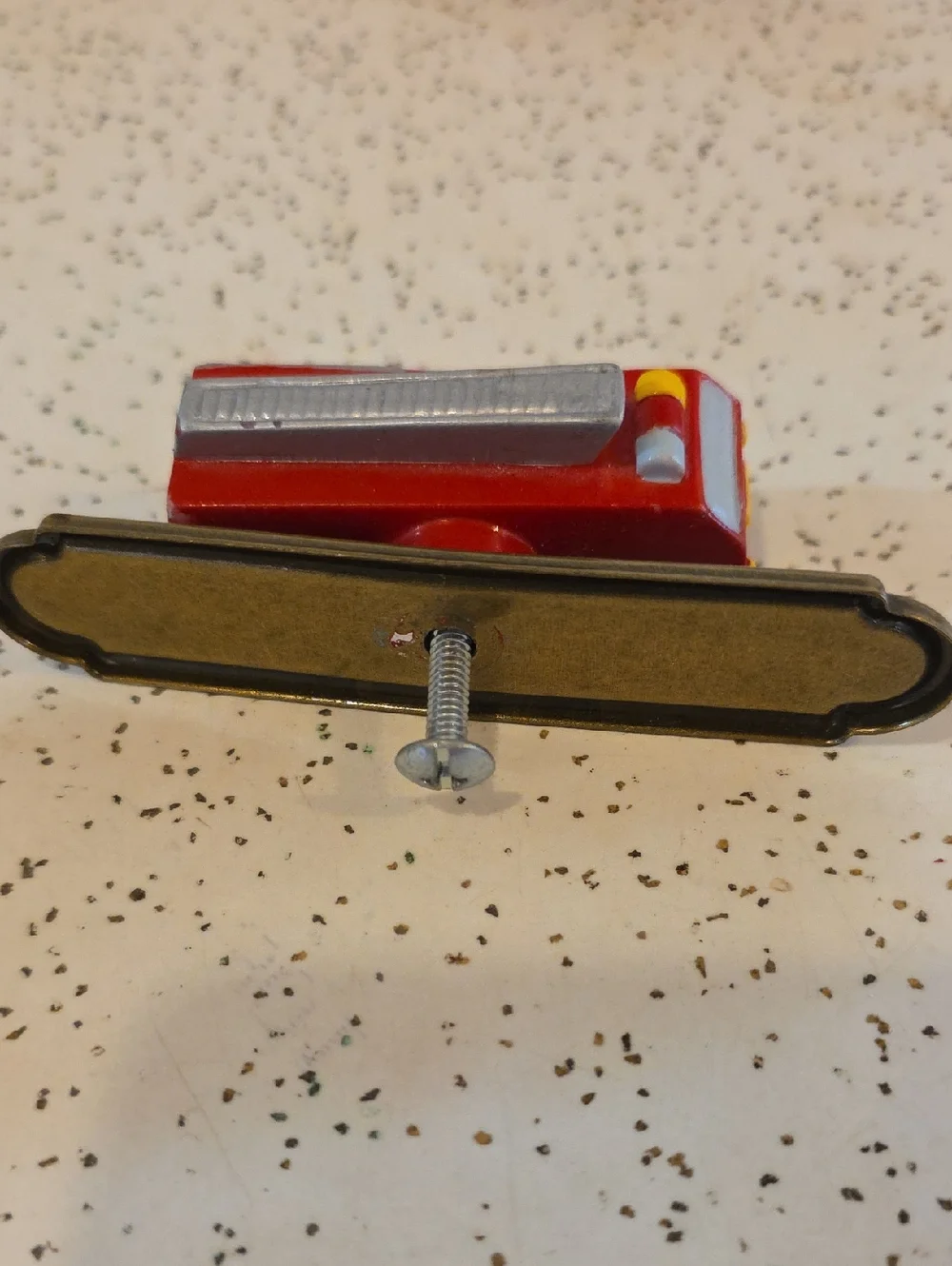 Red Fire Truck‎ Resin Drawer Pulls With Removable Brass Plate Set of 4